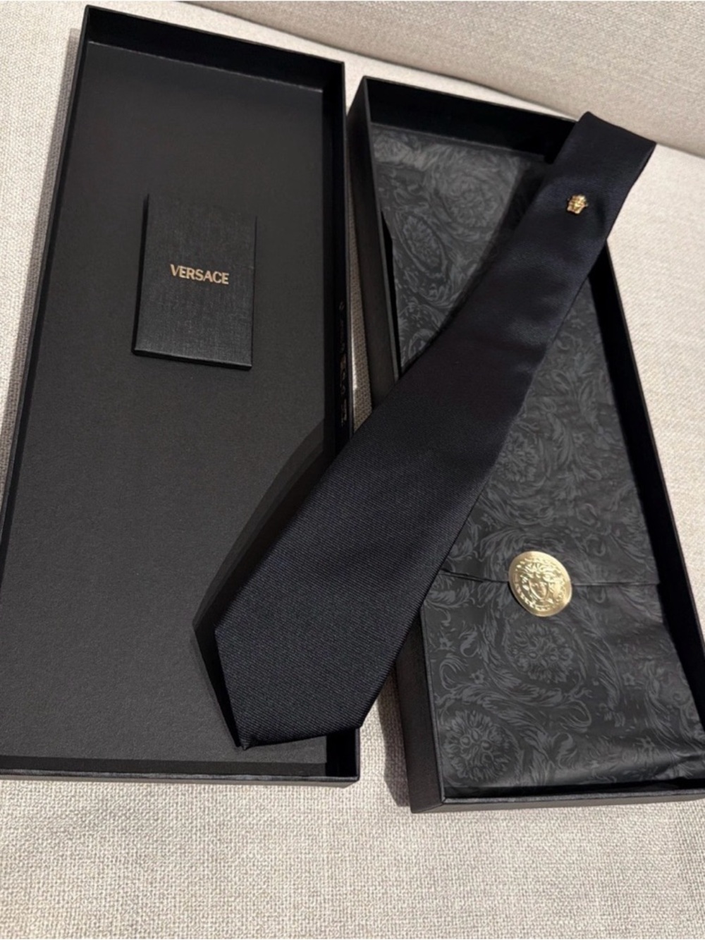 Versace Black Tie with Gold Medusa Accent